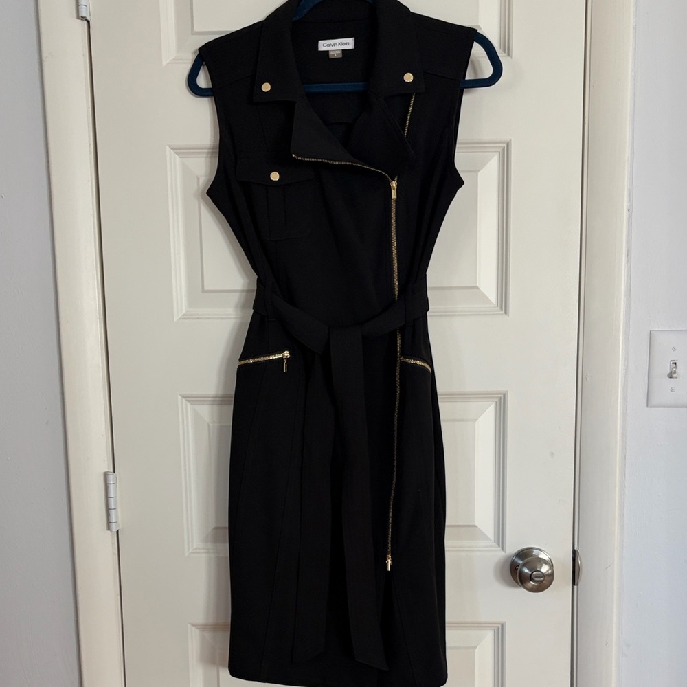 Calvin Klein Black Midi Dress with Gold Accents - Picture 3 of 7